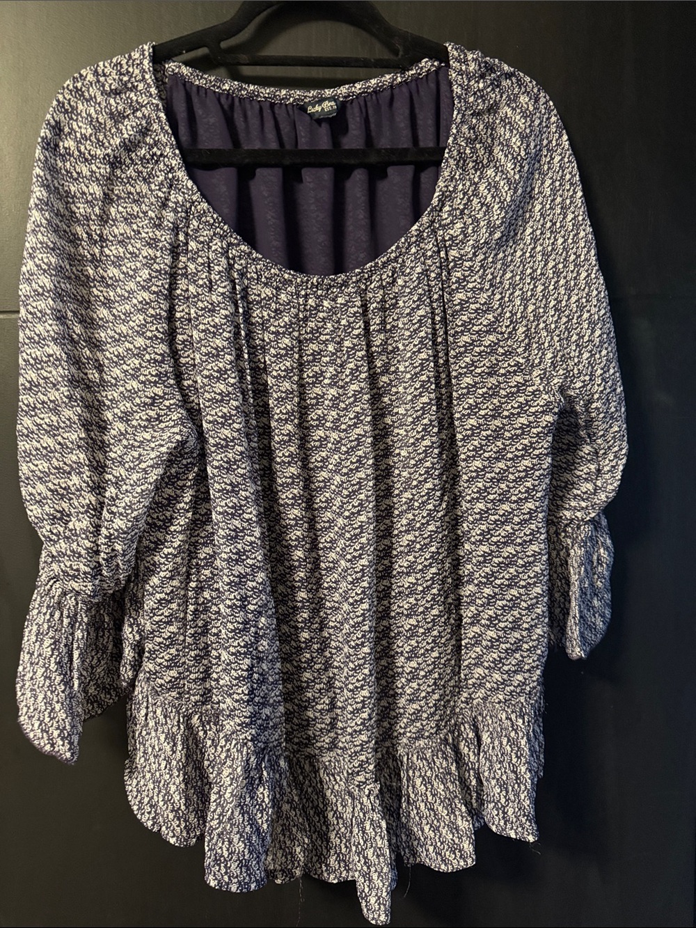 Lucky Brand navy and white patterned peasant blouse